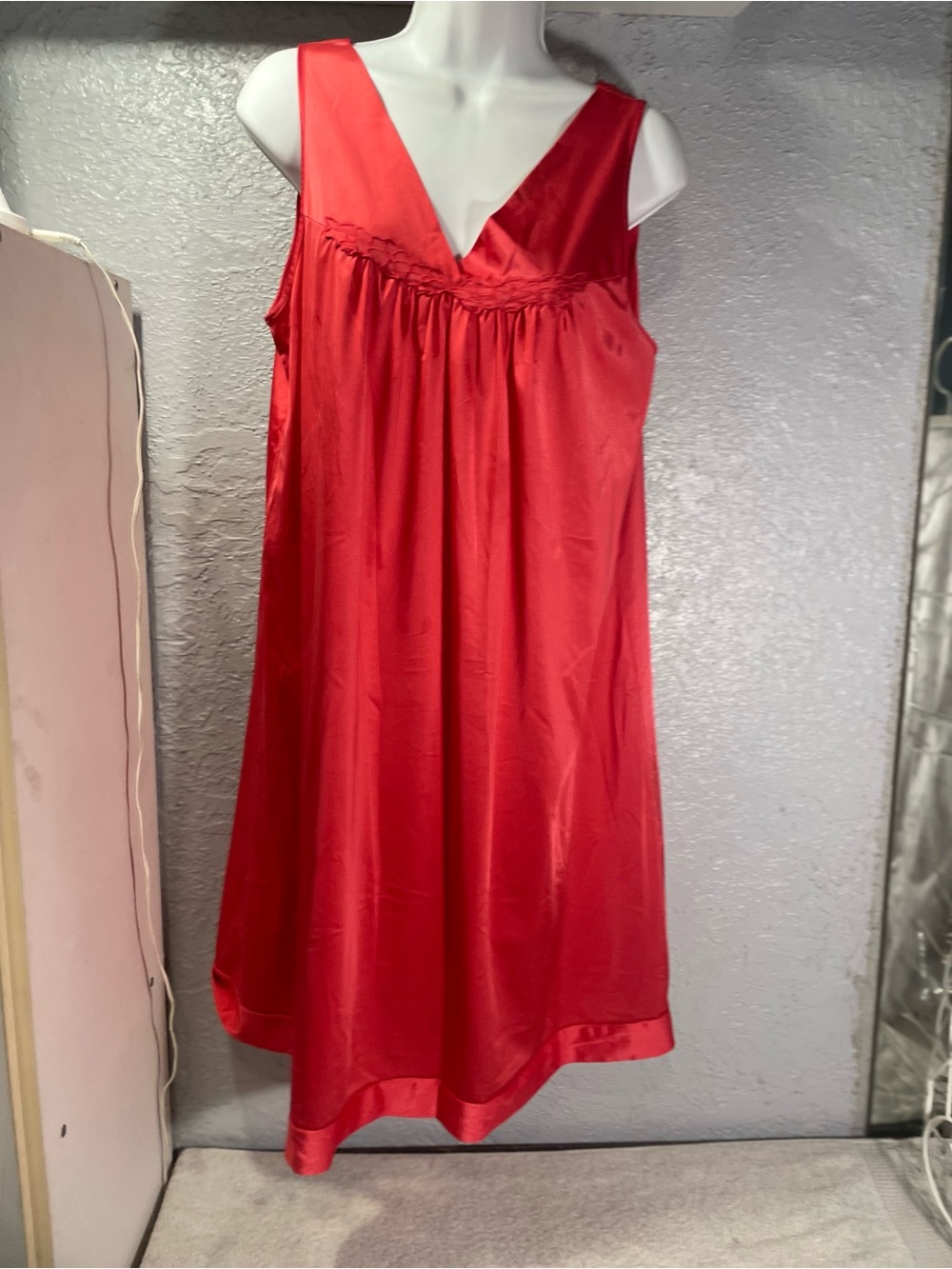 Vanity Fair Red Satin V-Neck Nightgown Chemise